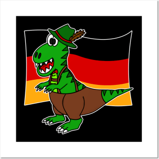 German Flag Dinosaur T-Rex Tyrolean Hat Lederhosen Funny Posters and Art